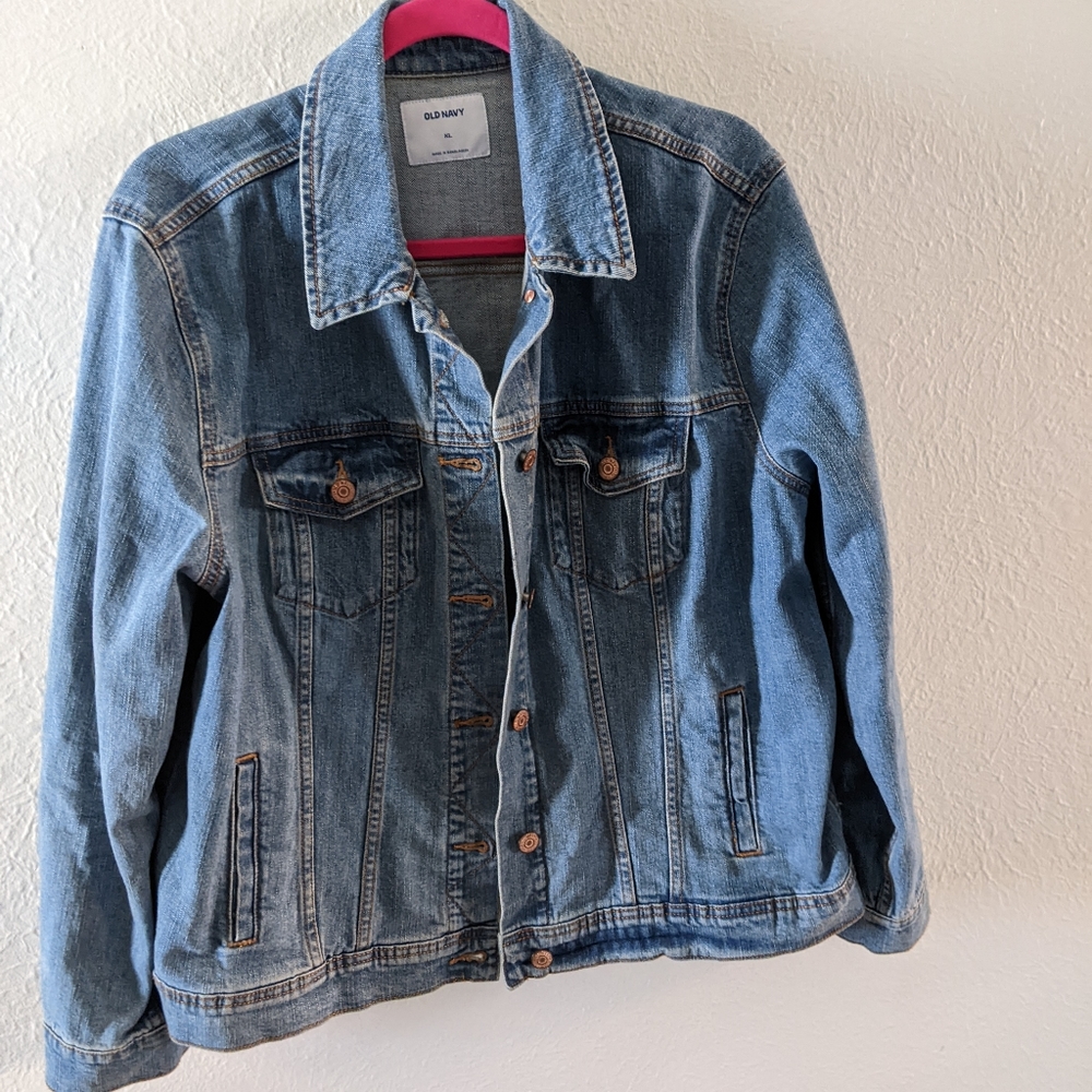 Old Navy Stretch Medium Wash Jean Jacket with Copper Buttons XL